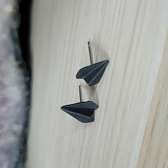 Ceramic Paper Airplane Stud Earrings - Picture 4 of 6
